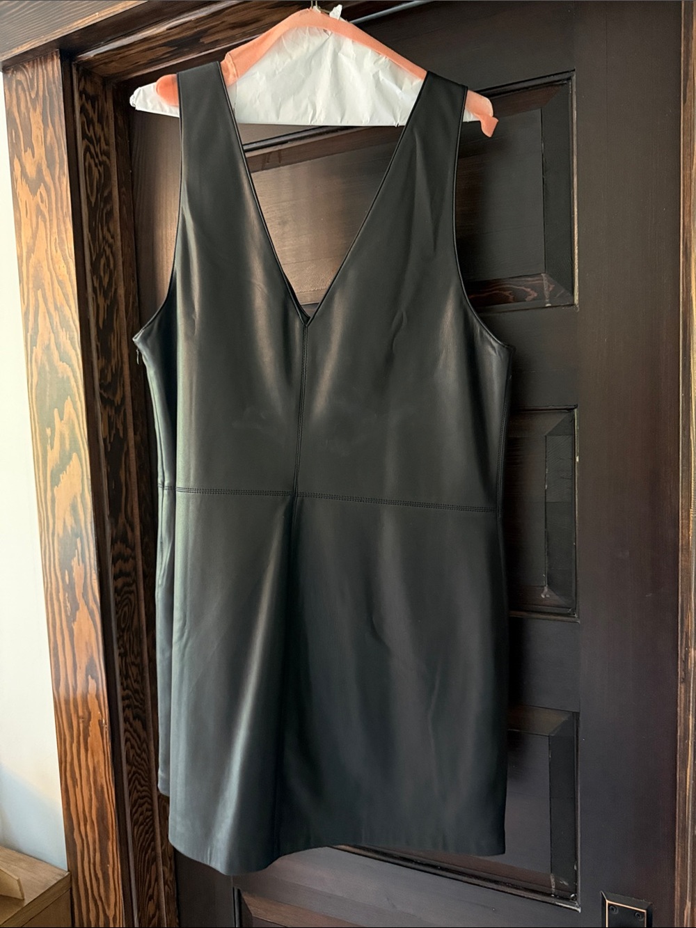 Mango Black Faux Leather V-Neck Mini Dress